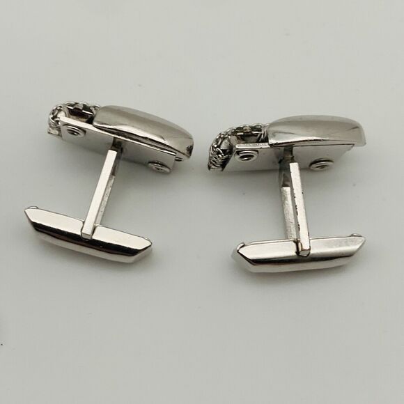 Vintage Swank Smokey Rhinestone Cufflinks Silver Tone Contrast Texture Signed - Picture 4 of 6